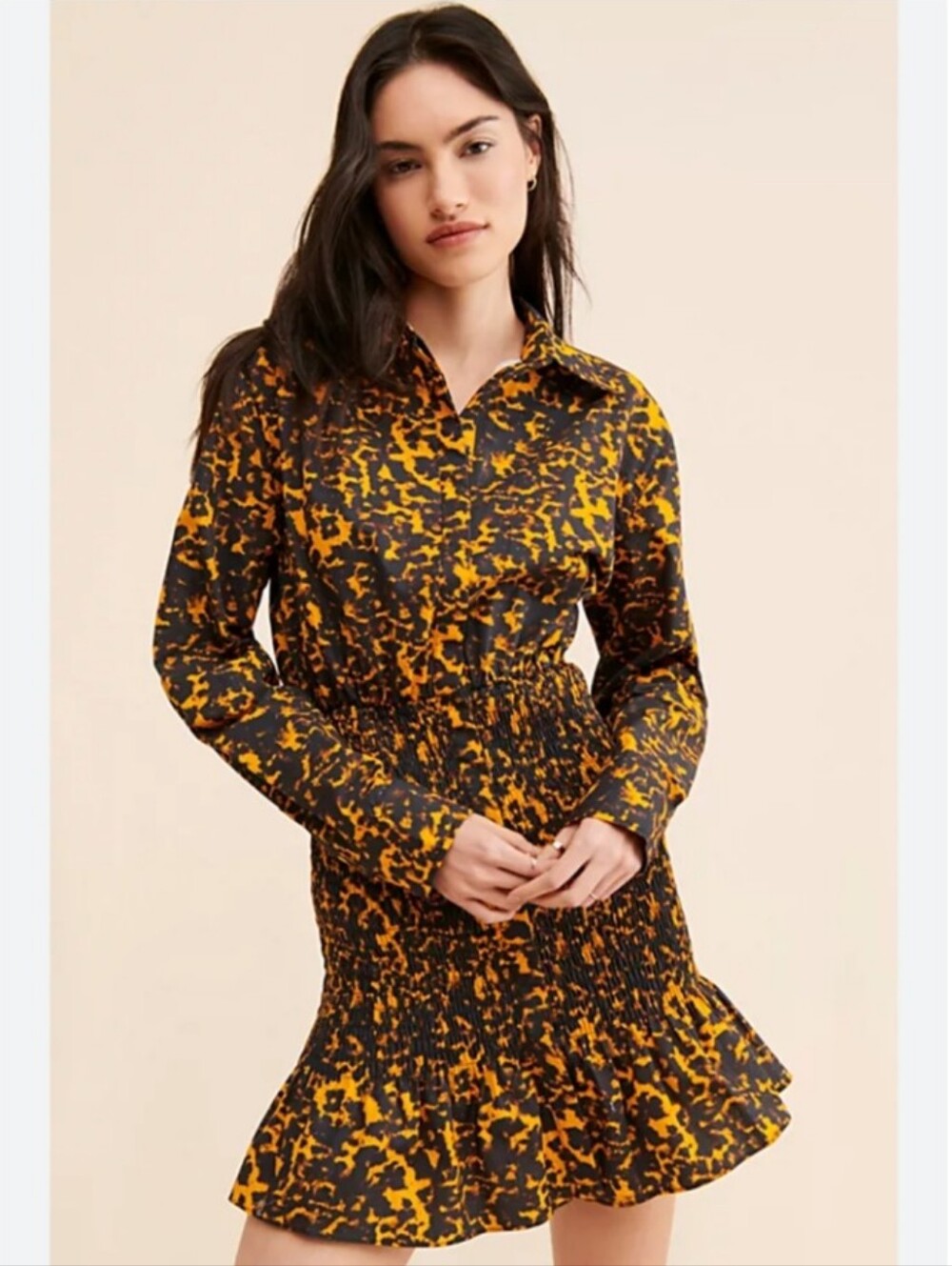 Third Form Blur Out Shirred Shirt Dress Size M